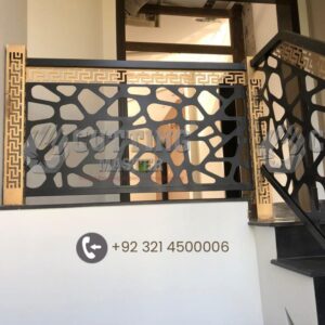 Stairs Railing Laser-Cut Black & Gold – Elegant Balustrade Design
