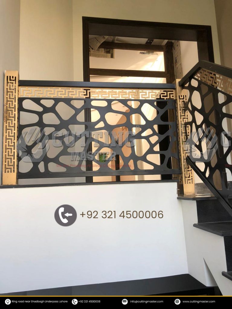 Stairs Railing Laser-Cut Black & Gold – Elegant Balustrade Design