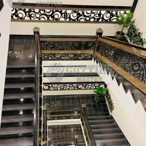 Stairs Railing Laser-Cut Gold & Black – Elegant Balustrade Design