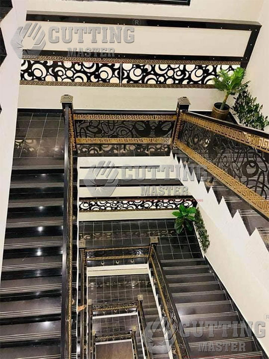 Stairs Railing Laser-Cut Gold & Black – Elegant Balustrade Design