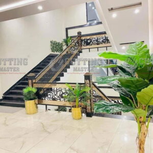 Stairs Railing Laser-Cut Gold & Black – Elegant Balustrade Design