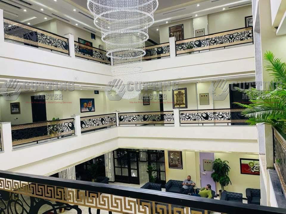 Stairs Railing Laser-Cut Gold & Black – Elegant Balustrade Design