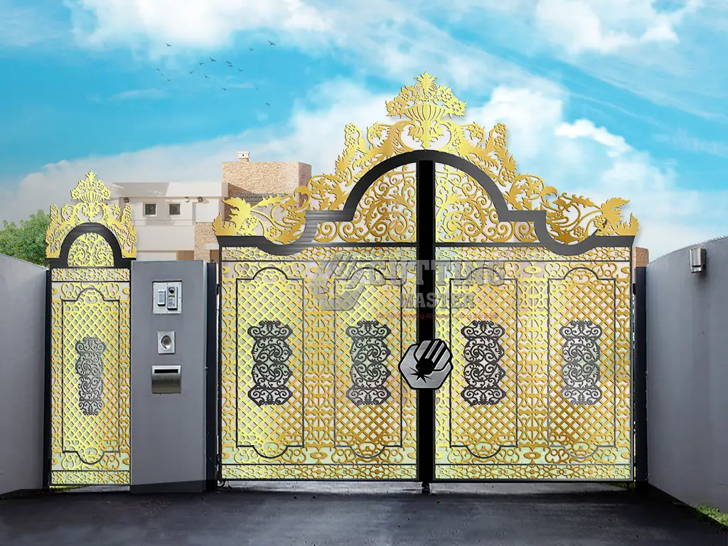Exquisite Laser Cut Gate in Golden and Black Color – Elevate Your Entryway