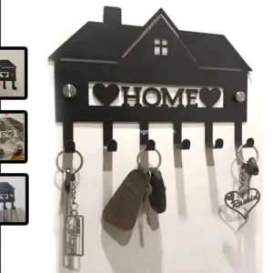 Black Stainless Steel Wall Mounted Key Holder – Laser Cut Design