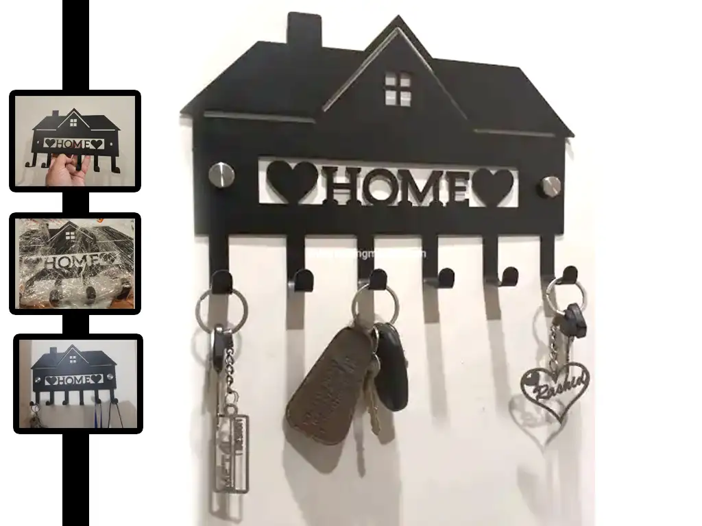 Black Stainless Steel Wall Mounted Key Holder – Laser Cut Design