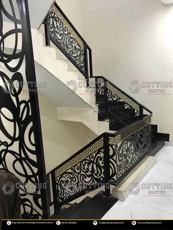 Stairs Railing Laser-Cut Black & Gold – Elegant & Modern Design