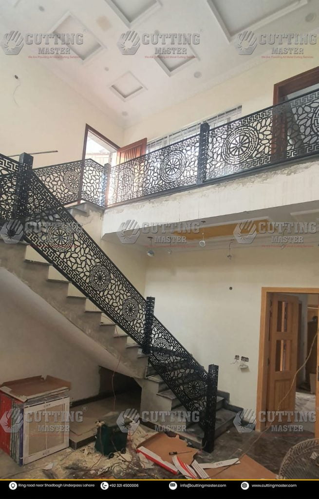Stairs Railing Laser-Cut Black & Gold – Elegant Modern Balustrade