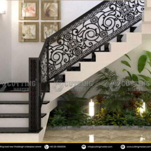 Stairs Railing Laser-Cut Black & Gold – Elegant Balustrade Design