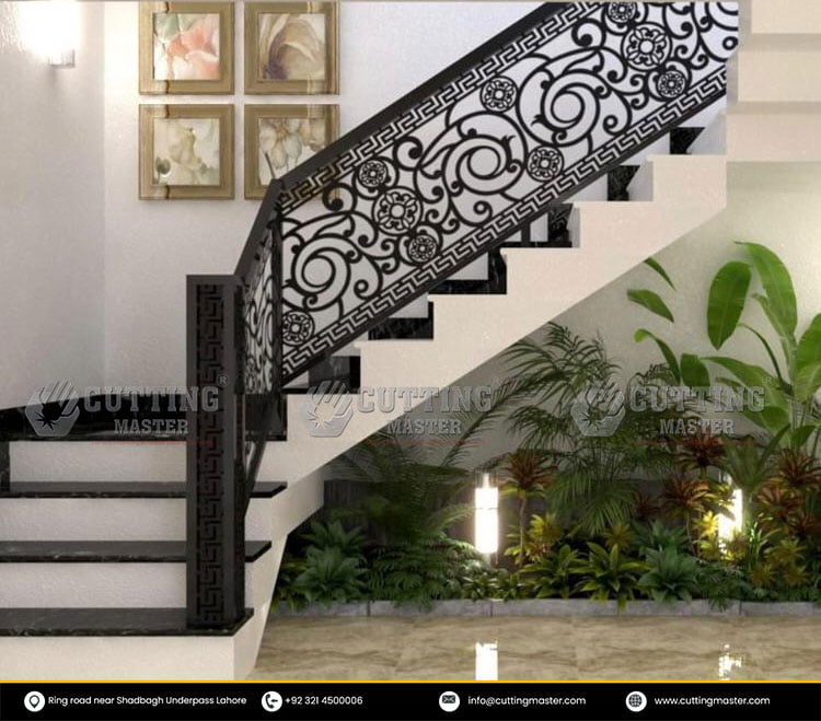 Stairs Railing Laser-Cut Black & Gold – Elegant Balustrade Design